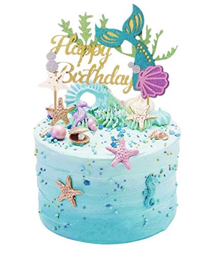 SONSMER - Decoración para tarta de sirena, diseño de sirena, ideal para decoración de tartas de cumpleaños, decoración para tarta de sirena