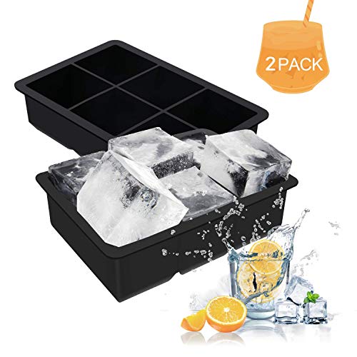 Sooair Cubitera Hielo, 2 Piezas Moldes para Cubitos de Hielo, Silicona Sin BPA Bandeja de Hielo para Congelarse Alimentos, Cola,Cócteles Cola Whisky (Negro)