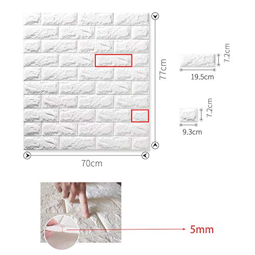 Soontrans Papel Pintado de Pared 3D Ladrillo Empapelado Pegatina Mural Autoadhesivo Decorativos Extraíble Impermeable para Hogar Cocina Salón Moderna TV Decor (77 cm x 70 cm)(10ps, Blanco)