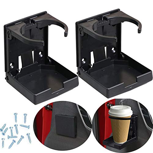 Soporte de Bebida de Taza Plegable Ajustable de 2 Piezas con Tornillos y Cintas, Portavasos automotrices Ajustables para automóvil Truck Boat Van. (Negro)