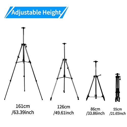 Soporte de caballete, ajustable de 52 a 162 cm, con bolsa de transporte, caballetes pequeños portátiles de aluminio para pintura/póster/boda, para artistas,niños,adultos, bosquejos,pintura,negro
