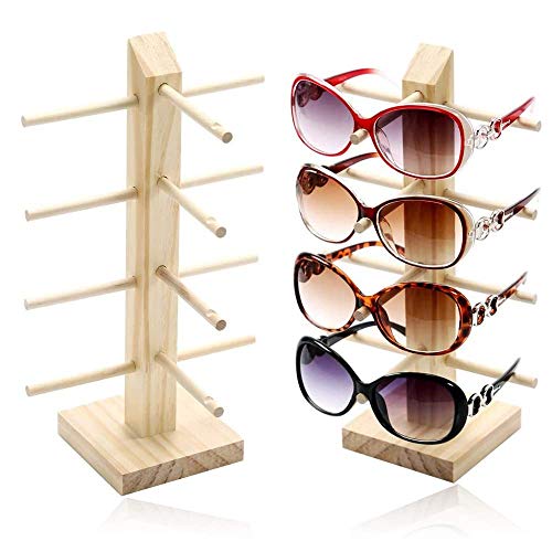 Soporte De Exhibición de Los Vidrios Gafas De Sol Creativas De Madera con Soporte para Gafas (4 pares de Anteojos), Soporte para Lentes para Almacenamiento y Presentación, Adecuado para Gafas de Sol