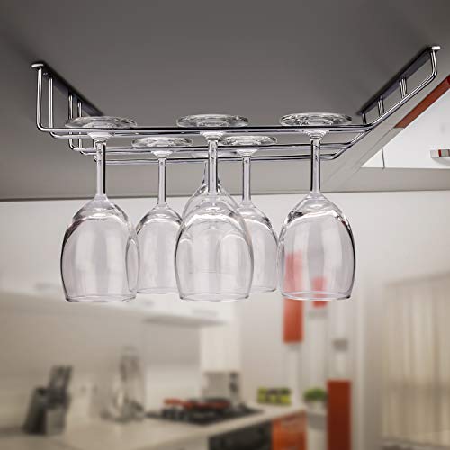 Soporte para Copas de Vino - 34 x 32 x 5,5 cm Soporte de Acero con Tornillos para Champagne, Copas de Vino - Copas Vino Organizador para Hogar Cocina Bar Restaurante