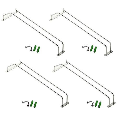 Soporte para copas de vino debajo del gabinete (4 piezas) con tornillos y enchufes de pared Acero Cromado - Soporte de vajilla (33.5 x 12 x 6 cm) para copas de cóctel, vino y champán