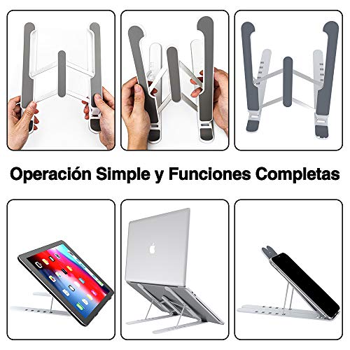 Soporte Portátil Mesa 6 Ángulos Ajustables, ABS+silicona+aleación de aluminio, Soporte Ordenador Ventilado Plegable, Laptop Stand, Ligero Soporte Mesa para Macbook DELL XPS, HP, PC y Otros 10-15.6”