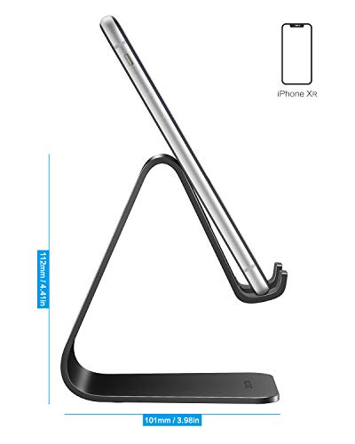 Soporte Teléfono Móvil Mesa, OMOTON Phone Stand de Aluminio y Base Estable, para iPhone 12/11/SE 2020/11Pro/XR, Redmi Note 9/8/7, Samsung y Otras Smartphones, Conveniente para Lección en Línea, Negro