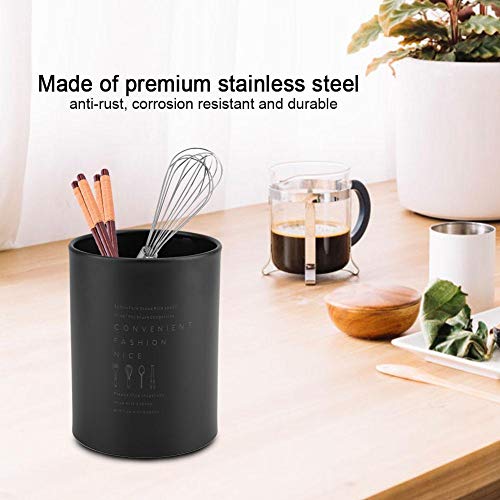 Soportes de utensilios de cocina para encimera, organizador de almacenamiento de cuchara de horquilla de palillos de acero inoxidable, 3.94 x 5.12in(Negro)