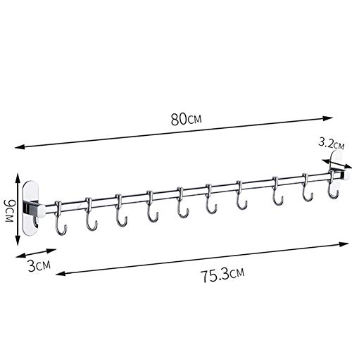 Soportes Utensilios Cocina Barra Colgador, Organizador De Perchas, Pan Pot Rack, Titular De La Tapa, Acero Inoxidable De Múltiples Fines Ganchos De Suspensión Para Olla, Toalla (80cm)