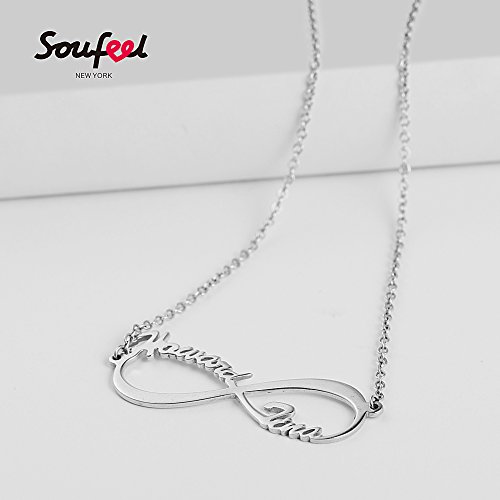 SOUFEEL Collar Plata Colgante con Nombre Infinito Personalizados Regalo para Familia Cadena Más Extención