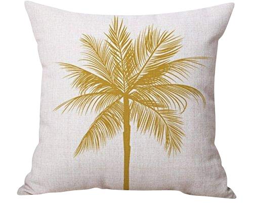 SoulSisters Living 45 x 45 cm decorativa Funda de cojín amarillas palmera algodón Lino Fundas de almohada Almohada Cojín