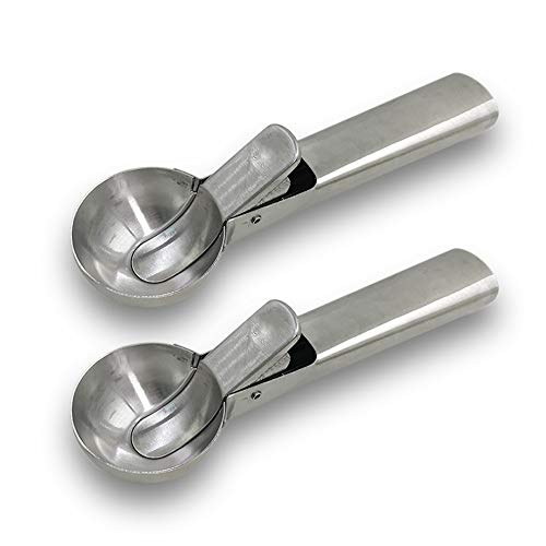 SourceTon - Cuchara para helado (acero inoxidable macizo, 2 paquetes de cuchara de helado de acero inoxidable con encendedor fácil, dosificador para frutas, cuchara de melón de agua)