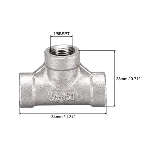 sourcing map Acero Inoxidable 304 Montaje Tubería Fundida, Rosca Hembra Clase 150 Forma T Conector Acoplador 1/8 BSPT