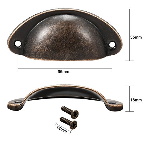 Sourcingmap – Tiradores de copa de acero al carbono, asas de latón antiguo para cómoda de cocina, cajón de armario de cocina, 3.19" de longitud 1.38" de ancho, paquete de 8