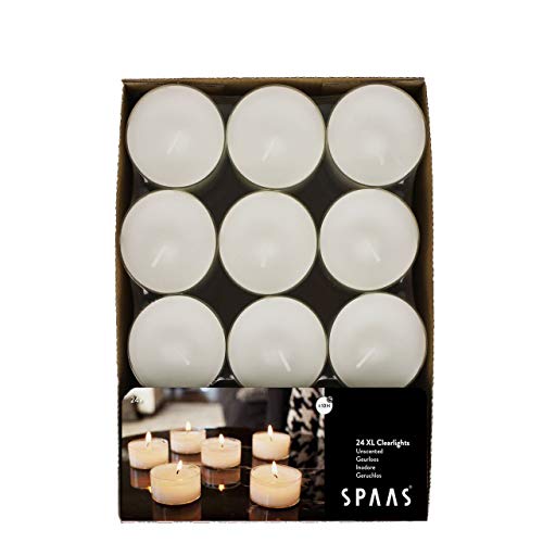 Spaas 24 Maxi - Velas de té sin Perfume en Copa Transparente Transparente, Cera de parafina, plástico, Color Blanco, 57 mm de diámetro x 28 mm de Alto