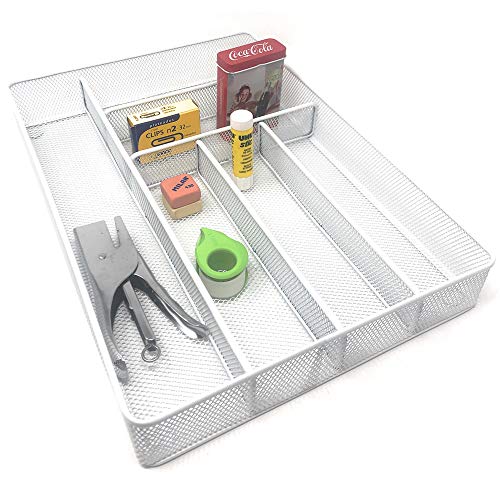 Space Home - Bandeja para Cubertería - Organizador de Cubierto - Divisor Cajones de Cocina - Rejilla - Blanco - Tamaño Grande