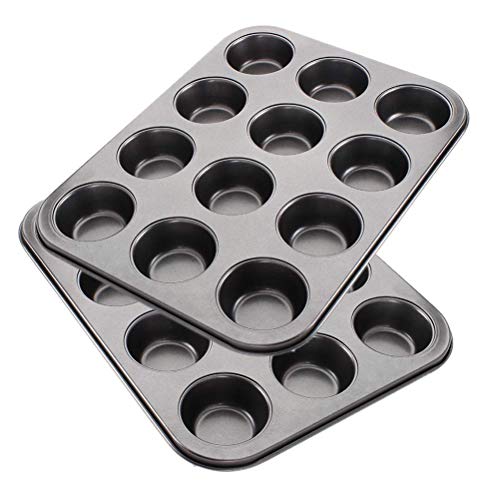 Space Home - Molde de Horno para Magdalenas y Muffins - 12 Cavidades - Acero al Carbono con Recubrimiento Antiadherente - Set de 2