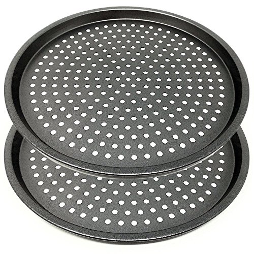 Space Home - Molde para Pizza con Agujeros - Acero al Carbono - Recubrimiento Antiadherente - Set de 2 - Ø 29 cm