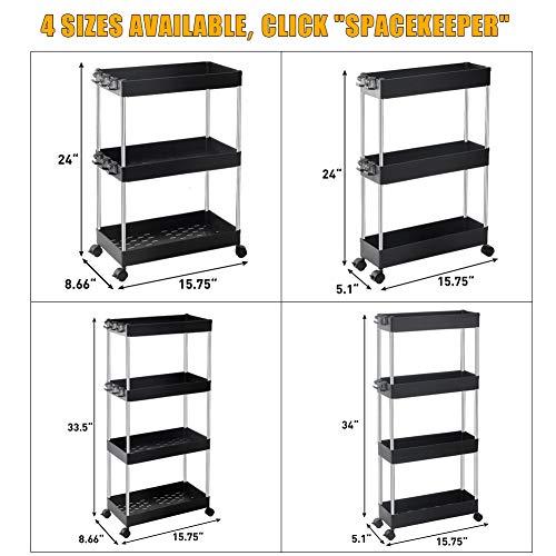 SPACEKEEPER Carro de Almacenamiento de 3 Niveles, Delgado, móvil, Organizador de estantes, deslizable, rodante, utilitario, Estante de Cocina, baño, lavandería, Oficina, Lugares Estrechos,Negro