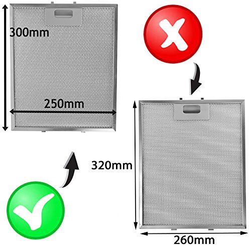 Spares2go - Filtros de grasa universales para campana extractora de cocina, rejilla de metal, 3 unidades, 300 x 250 mm, color plateado