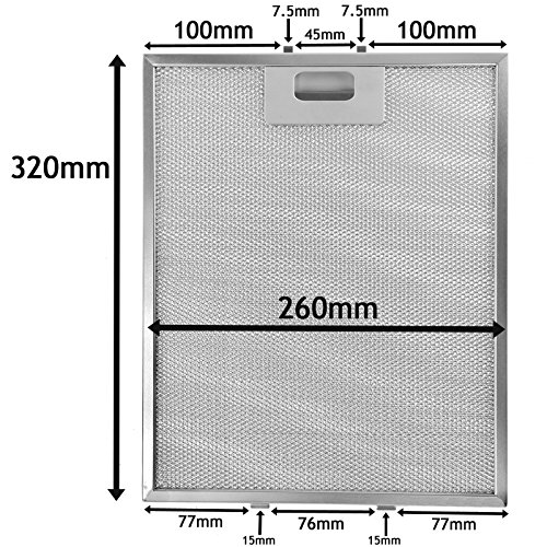 Spares2go Universal Filtro de malla de Metal para todas las marcas de campana extractora/extractor ventilación (plata, 320 x 260 mm)