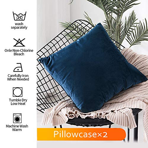 SPECOOL 2 Piezas Fundas Cojines de Terciopelo 45x45cm Fundas de Almohada Decoración con Cremallera Invisible para Sala de Estar, sofá, Dormitorio o Coche (Navyblue)