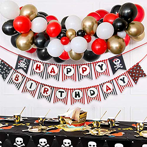 SPECOOL Decoraciones de Fiesta de cumpleaños Pirata con Pirata Tatuaje Temporal Banner Barco Pirata Globos de Barco para niños 1 ° 2 ° 3 ° 4 ° 5 ° 10 ° Suministros de cumpleaños temáticos de Piratas