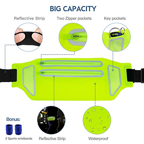 SPECOOL Riñonera Deportiva,Ultrafino Riñonera Cinturón Running Impermeable Ajustables Cinturón con Bandas,Tiras Reflectantes para iPhone Samsung para Fitness Viaje o Deportes al Aire Libre-Amarillo