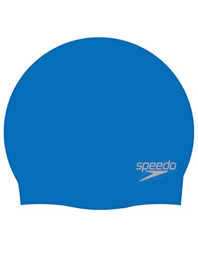 Speedo Gorro Liso Moldeado de Silicona natación, Unisex-Adult, Azul/Cromo, One Size