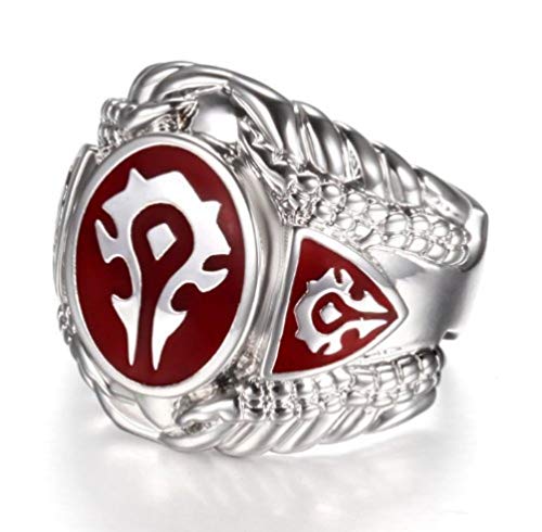 Sping Jewelry World of Warcraft Wow Horde - Anillo para Hombre, Color Rojo y Negro, con Logo de Campamento de Titanio, Acero