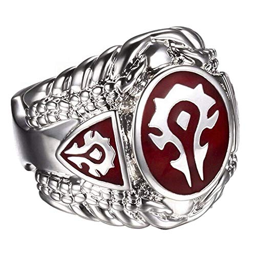 Sping Jewelry World of Warcraft Wow Horde - Anillo para Hombre, Color Rojo y Negro, con Logo de Campamento de Titanio, Acero