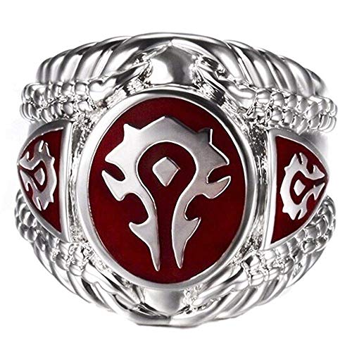 Sping Jewelry World of Warcraft Wow Horde - Anillo para Hombre, Color Rojo y Negro, con Logo de Campamento de Titanio, Acero