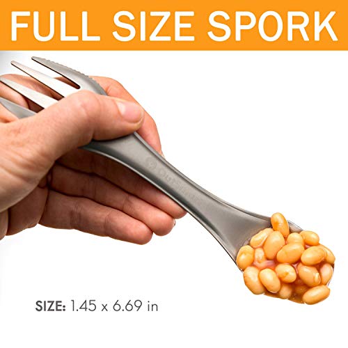 Spork Titanio - Cuchara - Tenedor - Cuchillo de tamaño Completo Ultraligero 3-EN-1 - Set de Cubiertos utensilio para Camping, excursiones o para IR de Viaje