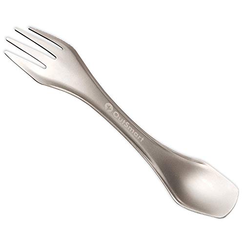 Spork Titanio - Cuchara - Tenedor - Cuchillo de tamaño Completo Ultraligero 3-EN-1 - Set de Cubiertos utensilio para Camping, excursiones o para IR de Viaje