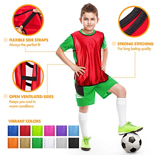 SportsRepublik Petos de Futbol para Niños, Jóvenes y Adultos (Paquete de 12) - Petos Deportivos