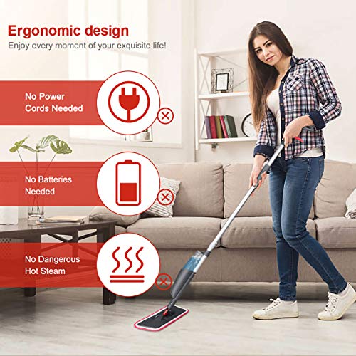 Spray Mop, Tencoz Fregona con Vaporizador, Mopa Fregona con 4 La Almohadilla de Microfibra y 1 Rasqueta de Ducha, Mopa Spray Rotación de 360°, Capacidad de 300 ml, Azul