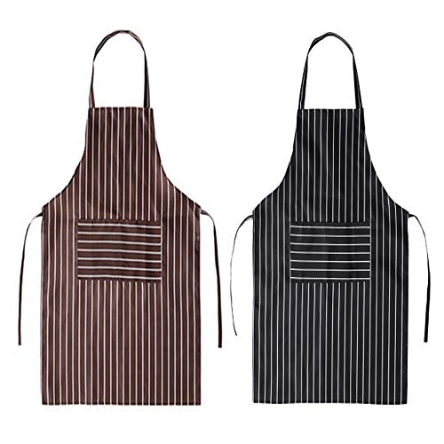 Sprießen Delantal de Cocina de 2 Piezas, Delantal de Barbacoa de Algodón 100%, Delantal Masculino y Femenino Adecuado para Barbacoa, Cocina, Restaurante y cafetería(Blanco y Negro y marrón)