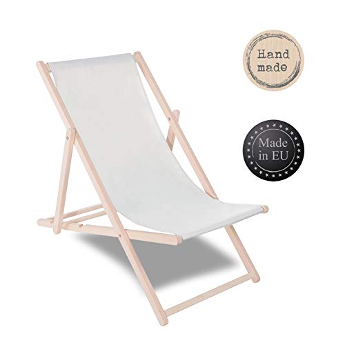 SPRINGOS - Tumbona de jardín de madera lacada plegable, silla de relax, silla de playa, plegable, madera de haya de color gris claro