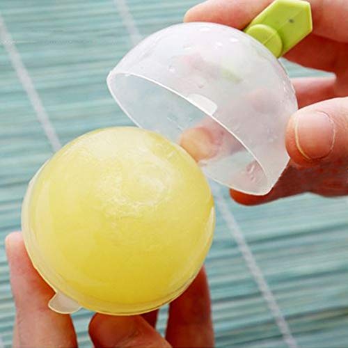 SpringPear - Bandeja de silicona para cubitos de hielo con tapa para hacer bolas de hielo, 4 moldes redondos de hockey reutilizables, forma de esfera apta para congelador