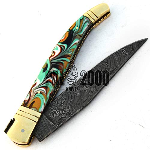 SPSB Gran colección de Cocina de Chef en Camping. Bonito Cuchillo Artesanal de Acero de Damasco Hecho a Mano con Funda y garantizado con un Nuevo Modelo Fabricado a Medida 9694