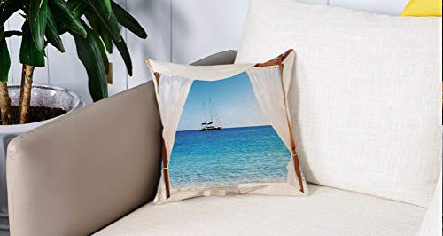 Square Soft and Cozy Pillow Covers,Decoración balinesa, playa a través de una cama balinesa Sol de verano Cielo despejado Luna de ,Funda para Decorar Sofá Dormitorio Decoración Funda de almohada.