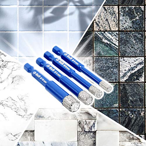 S&R 4 Brocas Diamante para Gres Porcelánico, Azulejos, Vidrio, Baldosas, Cerámica, Piedra, Muro. Brocas diamantadas porfesionales. Vástago Hexagonal