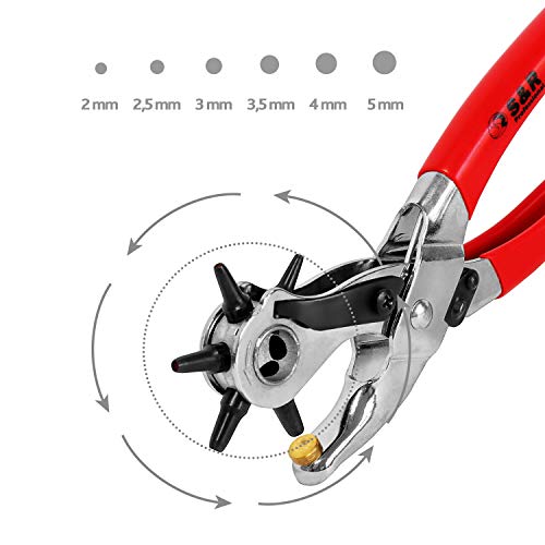 S&R Alicate Sacabocados Cuero y Cinturas / MADE IN GERMANY / Sacabocados con 6 punzones 2/2,5/3/3,5/4/5 mm