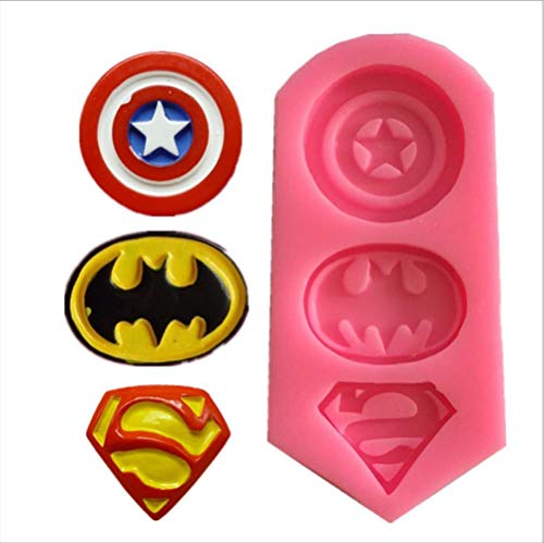 SSHELL 3D Capitán América Escudo Batman Superman Forma de Silicona del Molde for Tarta, Fondant y Galleta moldes Herramientas de Manualidades for Cocina for Hornear (Color : Pink)