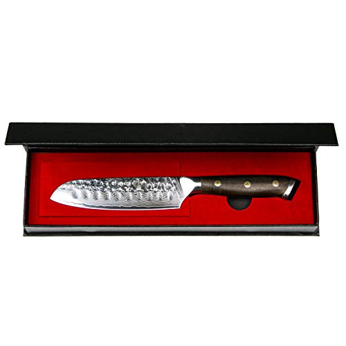 Stallion Cuchillo de Damasco Ironwood - Cuchillo Santoku 12,5 cm de Acero damasceno en una Elegante Caja de Regalo