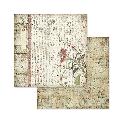 STAMPERIA Oriental Garden-Bloc de Papel (10 Hojas, 20,3 x 20,3 x 8 Pulgadas, Doble Cara), multicolor, 20.3 x 20.3 (8" x 8")