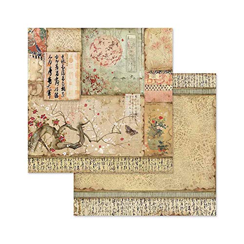 STAMPERIA Oriental Garden-Bloc de Papel (10 Hojas, 20,3 x 20,3 x 8 Pulgadas, Doble Cara), multicolor, 20.3 x 20.3 (8" x 8")