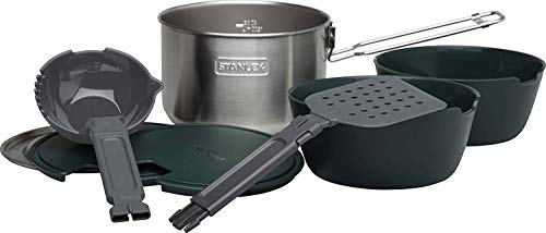 Stanley Serie Aventura. Set de Cocina Compuesto por: 1 cazo Acero inxidable de 18/8de 1,5 L con Tapa; 2 Botes de 0,591 ml con Tapa/Tabla para Cortar Alimentos; una espátula de nallon Resistente al fu