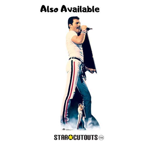 Star Cutouts CS850 Figura de cartón de tamaño real de Freddie Mercury 1985 Live Aid con soporte de escritorio gratuito Standee perfecto para fans, fiestas, coleccionistas y eventos, multicolor