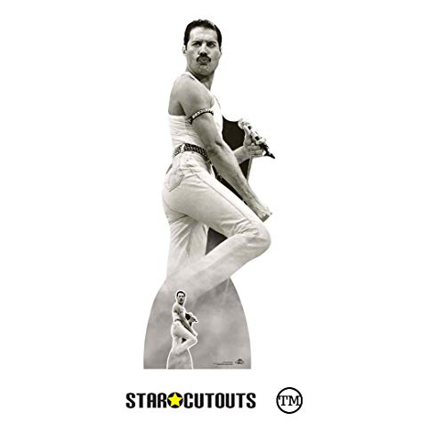 Star Cutouts CS850 Figura de cartón de tamaño real de Freddie Mercury 1985 Live Aid con soporte de escritorio gratuito Standee perfecto para fans, fiestas, coleccionistas y eventos, multicolor