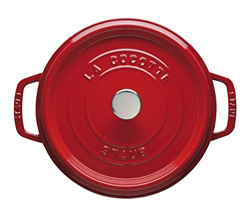 STAUB Cocotte Redonda con Cesta Vapor, Hierro Fundido, Rojo Cereza, 26 cm